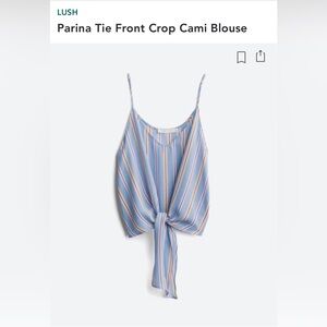 Lush Blue and Yellow Striped Parina Tie Front Crop Cami Blouse Size M
